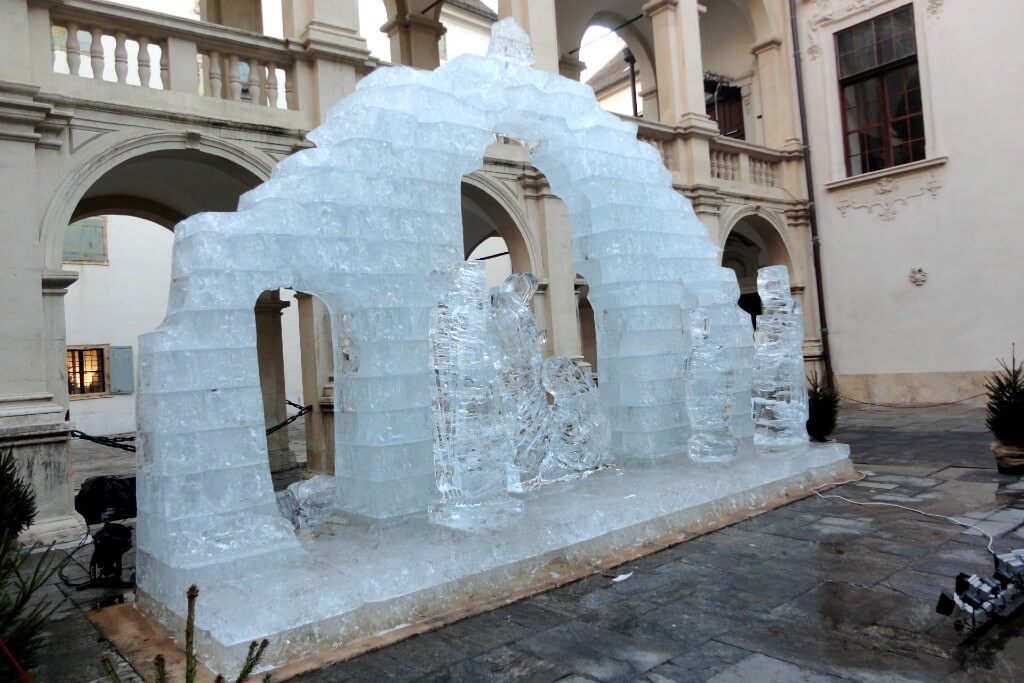 Landhaushof courtyard nativity ice scupture