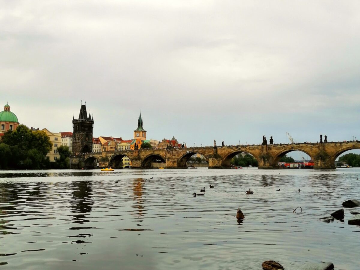 riverside view of charles bridge in prague 